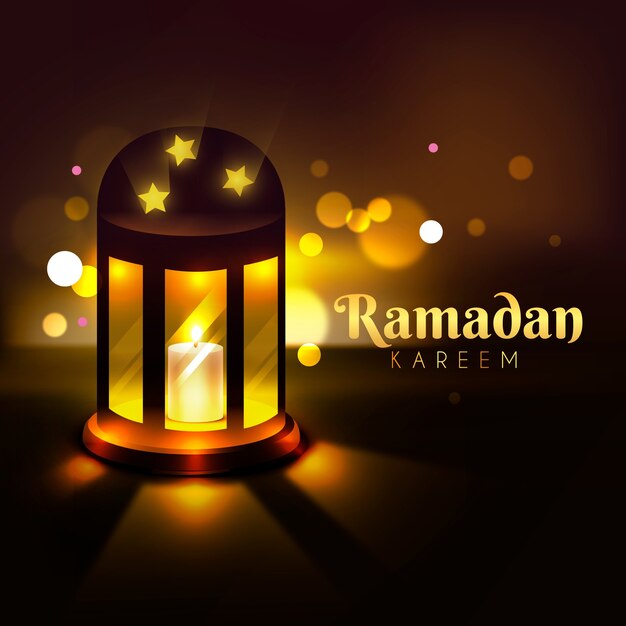 Fondo realista de Ramadán con velas y efecto bokeh