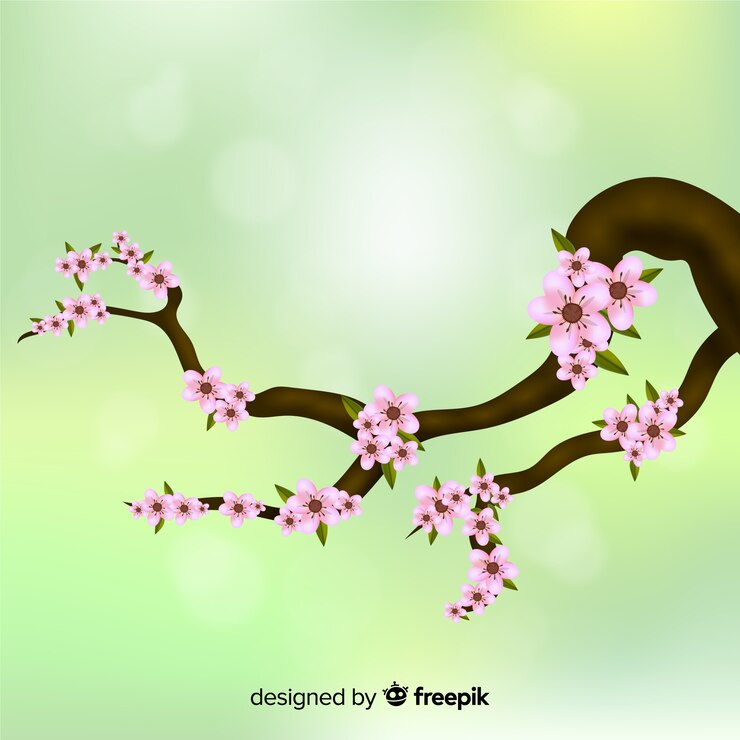 Vector gratuito el fondo realista de las ramas de los cerezos en flor