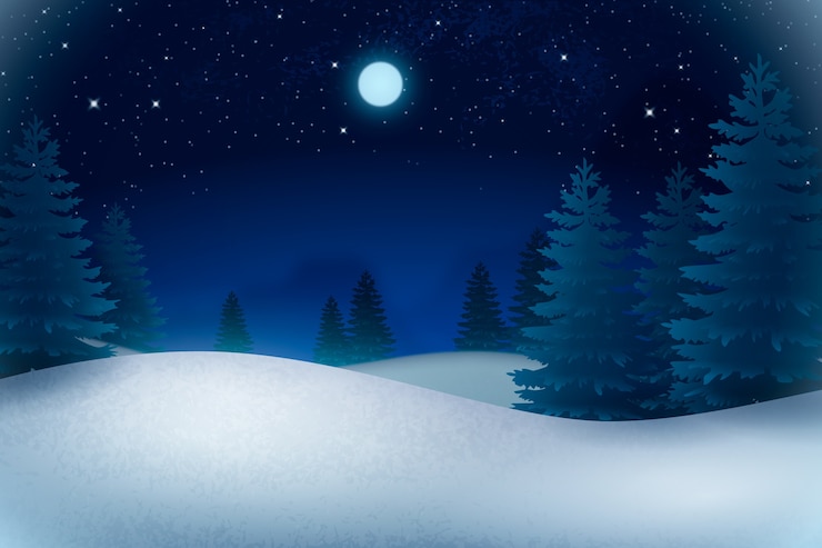 Vector gratuito fondo realista para la temporada de invierno con bosque por la noche