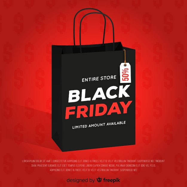 Fondo de rebajas de black friday con bolsa de compra