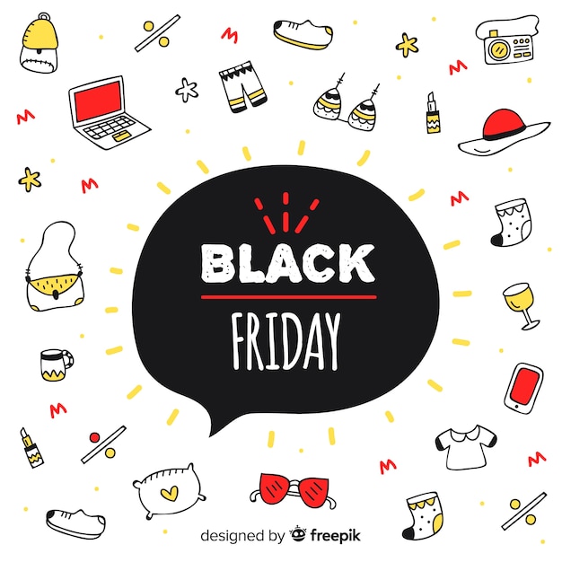 Vector gratuito fondo de rebajas de black friday dibujado a mano