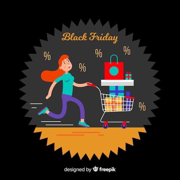 Vector gratuito fondo de rebajas de black friday con mujer comprando