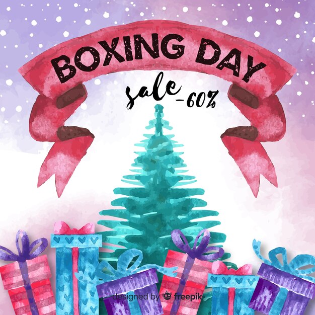 Fondo de rebajas boxing day en acuarela