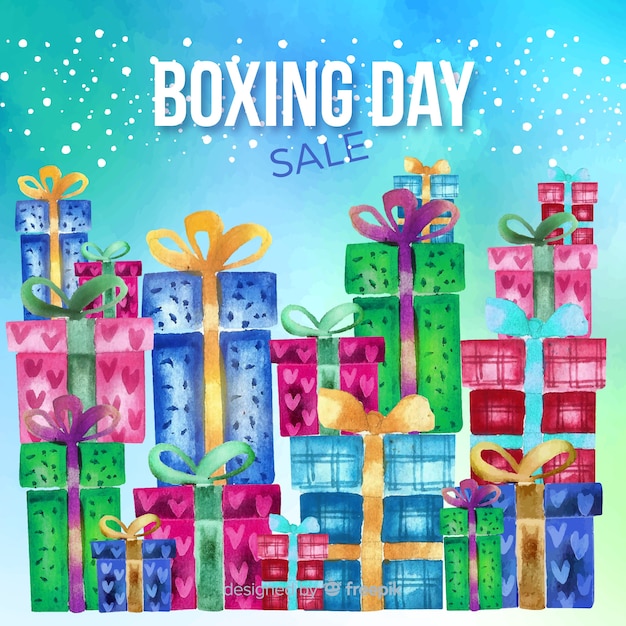 Fondo de rebajas boxing day en acuarela