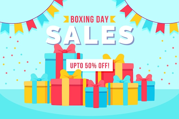 Vector gratuito fondo de rebajas de boxing day plano dibujado a mano