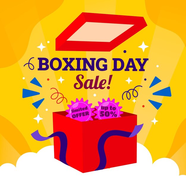 Fondo de rebajas de boxing day plano dibujado a mano