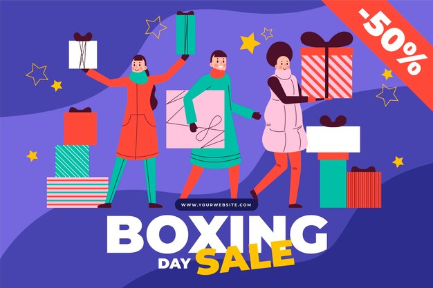 Fondo de rebajas de boxing day plano dibujado a mano