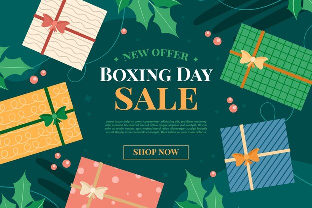 Fondo de rebajas de boxing day plano dibujado a mano