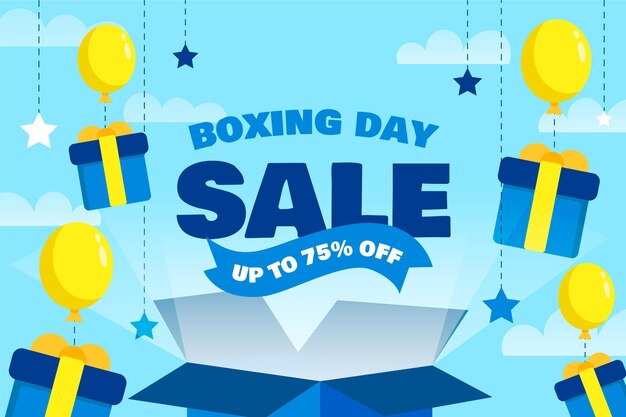 Fondo de rebajas de boxing day plano dibujado a mano