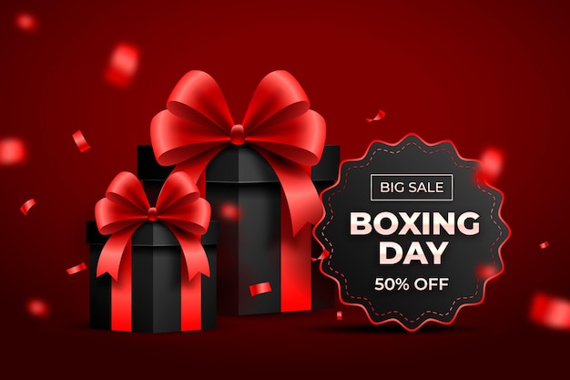 Vector gratuito fondo de rebajas de boxing day realista