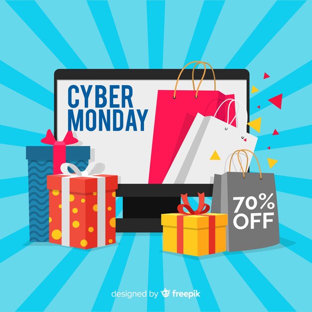 Fondo de rebajas de cyber monday con dispositivos electrónicos