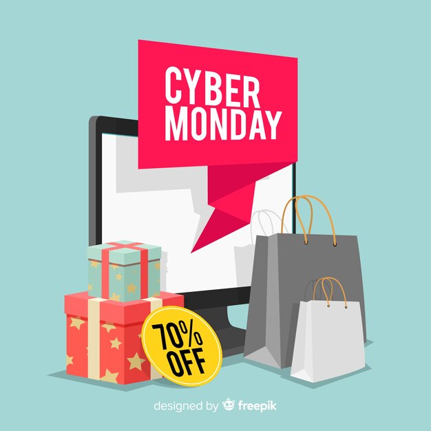 Fondo de rebajas de cyber monday con dispositivos electrónicos