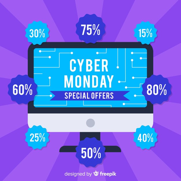 Fondo de rebajas de cyber monday con ordenador