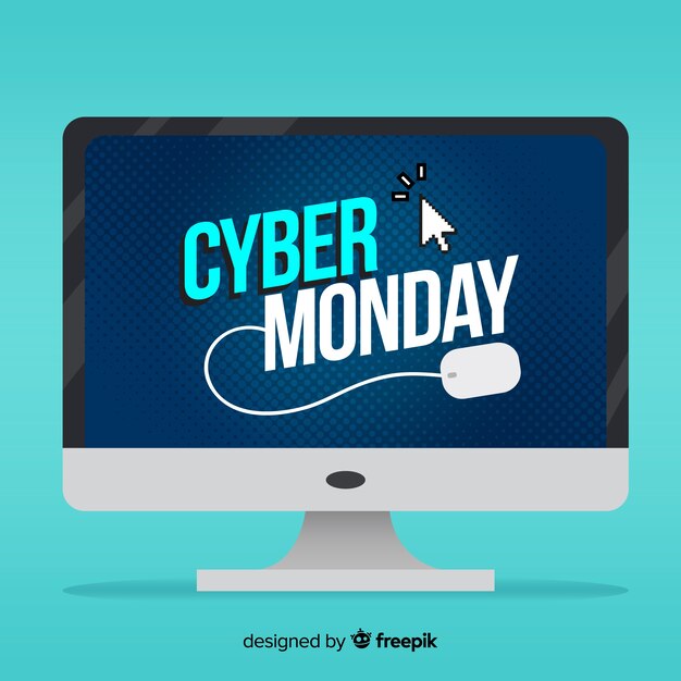 Fondo de rebajas de cyber monday con ordenador