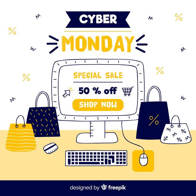 Fondo de rebajas de cyber monday con ordenador