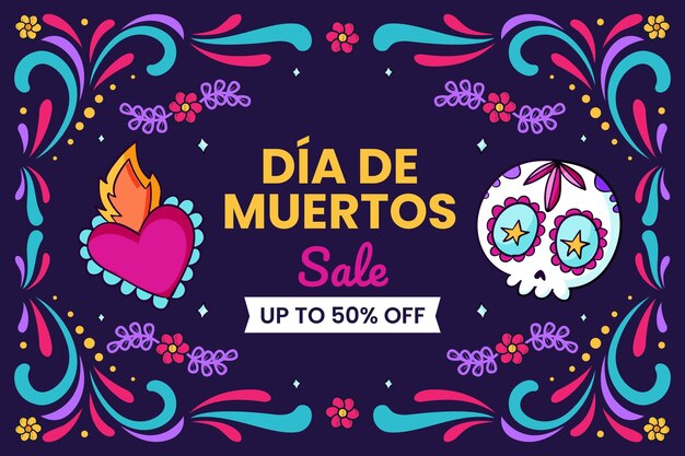 Fondo rebajas dia de muertos dibujado a mano