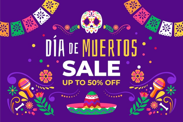 Vector gratuito fondo rebajas dia de muertos plano dibujado a mano