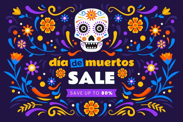 Vector gratuito fondo rebajas dia de muertos plano dibujado a mano