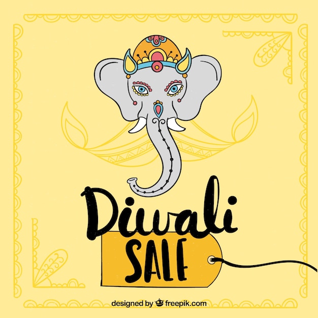 Vector gratuito fondo de rebajas de diwali con diseño de elefante