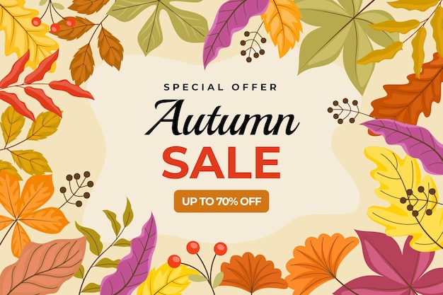 Fondo de rebajas de otoño plano dibujado a mano