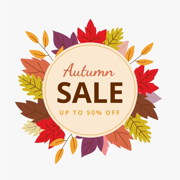 Fondo de rebajas de otoño plano dibujado a mano