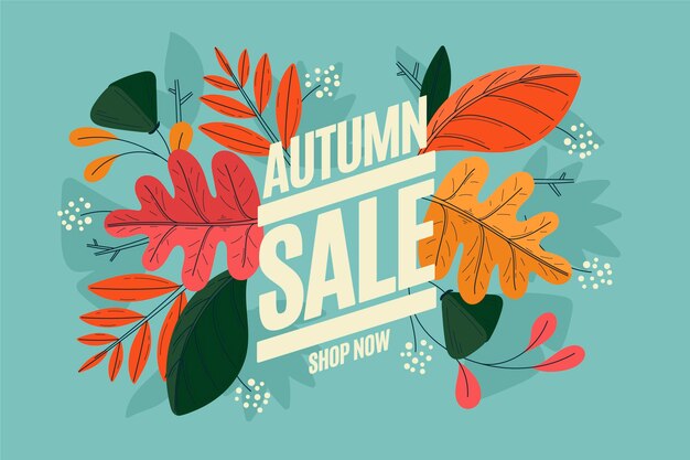 Fondo de rebajas de otoño plano dibujado a mano