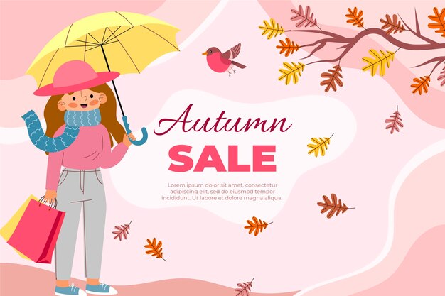 Fondo de rebajas de otoño plano dibujado a mano