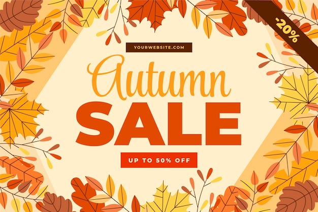Fondo de rebajas de otoño plano dibujado a mano