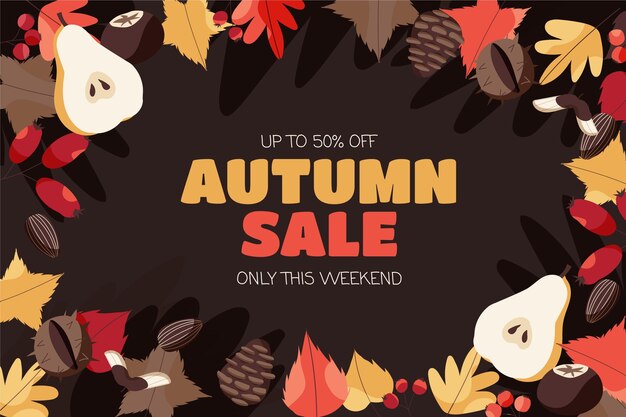 Fondo de rebajas de otoño plano dibujado a mano
