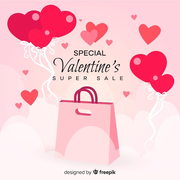 Fondo rebajas san valentín bolsa y globos