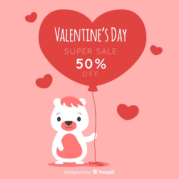 Vector gratuito fondo rebajas san valentín oso con globo