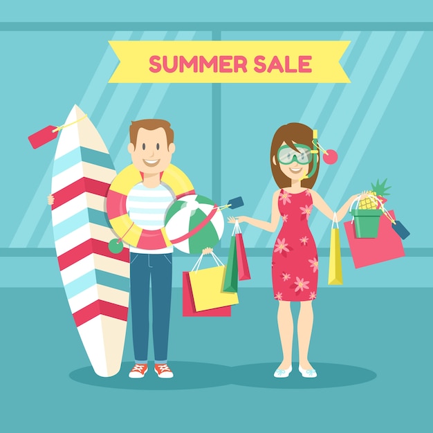 Vector gratuito fondo de rebajas de verano con pareja