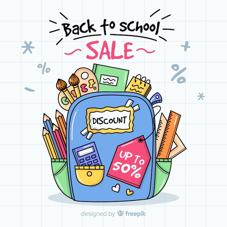 Vector gratuito fondo de rebajas de la vuelta al cole dibujado a mano