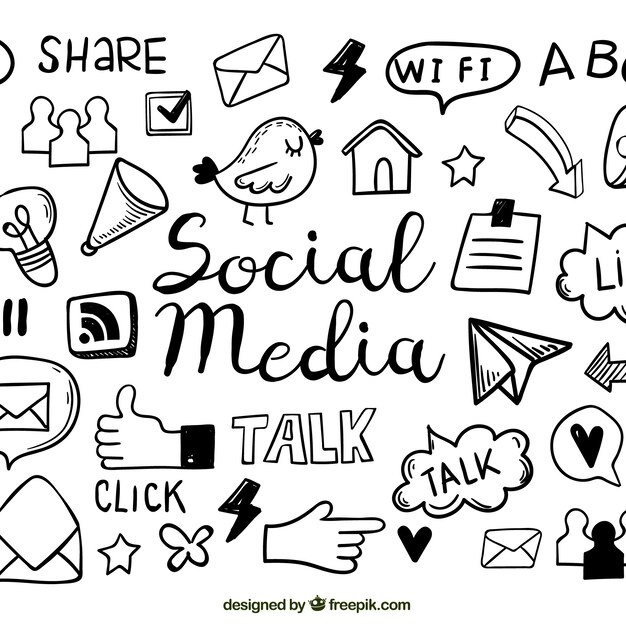 Fondo de redes sociales con elementos dibujados a mano