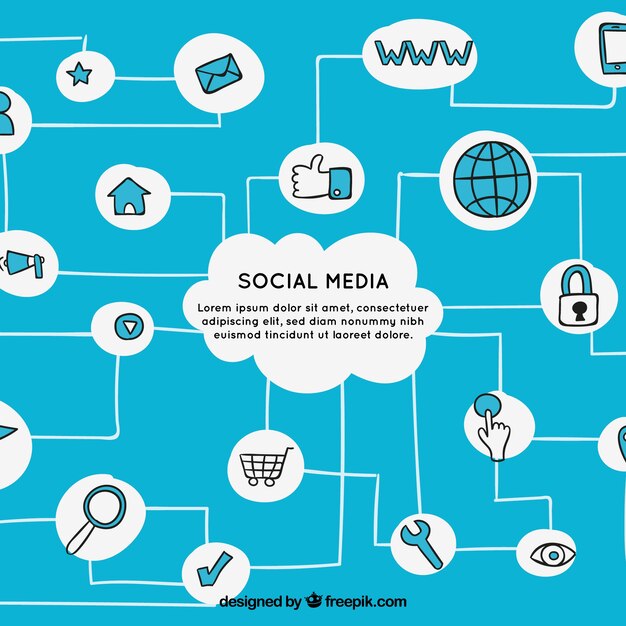 Fondo de redes sociales con elementos dibujados a mano