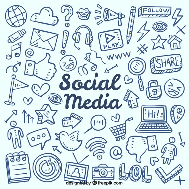 Fondo de redes sociales con elementos dibujados a mano