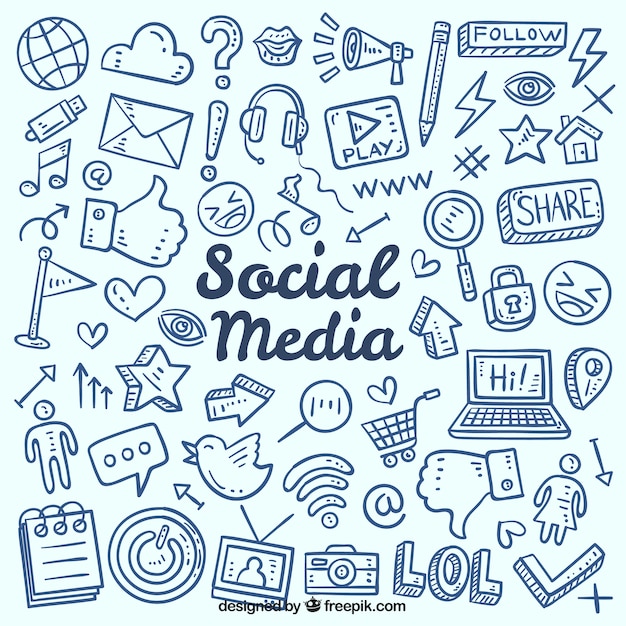Fondo de redes sociales con elementos dibujados a mano