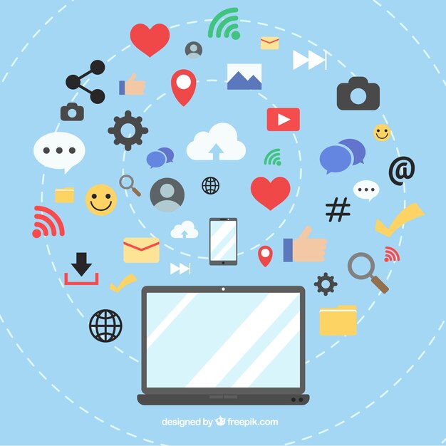 Fondo de redes sociales plano con ordenador