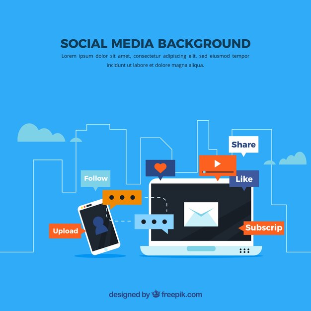 Fondo de redes sociales plano con ordenador