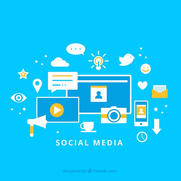 Fondo de redes sociales plano con ordenador