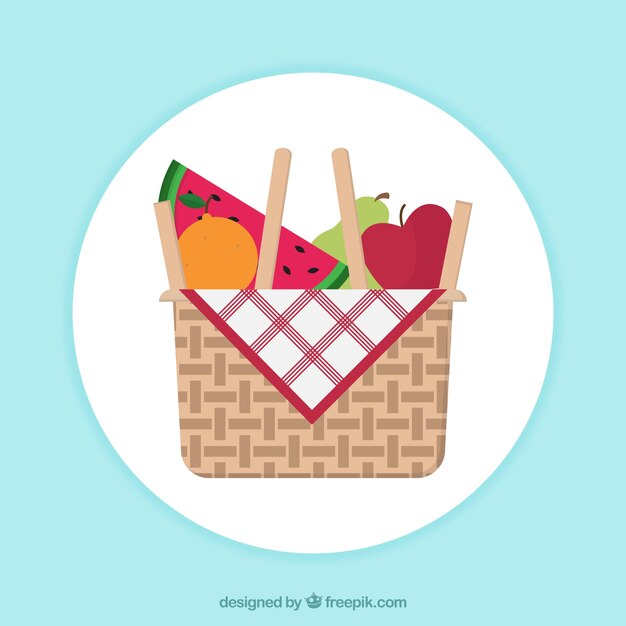 Fondo redondo de cesta con frutas
