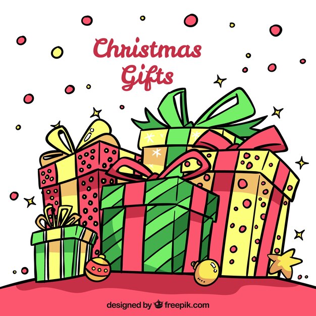 Fondo de regalos de navidad dibujados a mano 