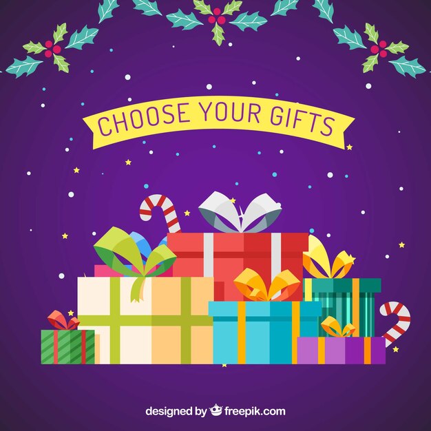 Fondo de regalos de navidad en diseño plano 