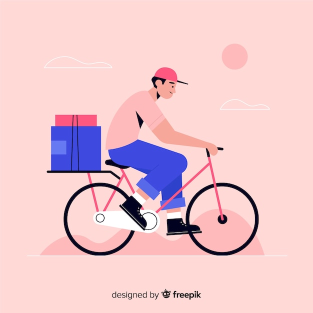 Fondo de reparto en bicicleta con paquetes