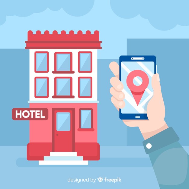 Fondo reserva de hotel mano sosteniendo móvil