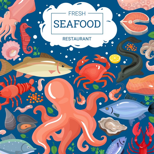 Fondo de restaurante de mariscos frescos