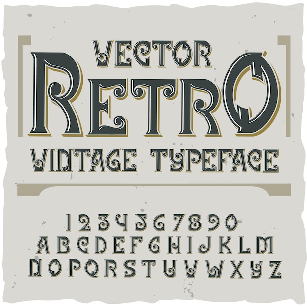 Fondo retro con etiqueta de texto adornado editable con ilustración de letras y dígitos de fuente