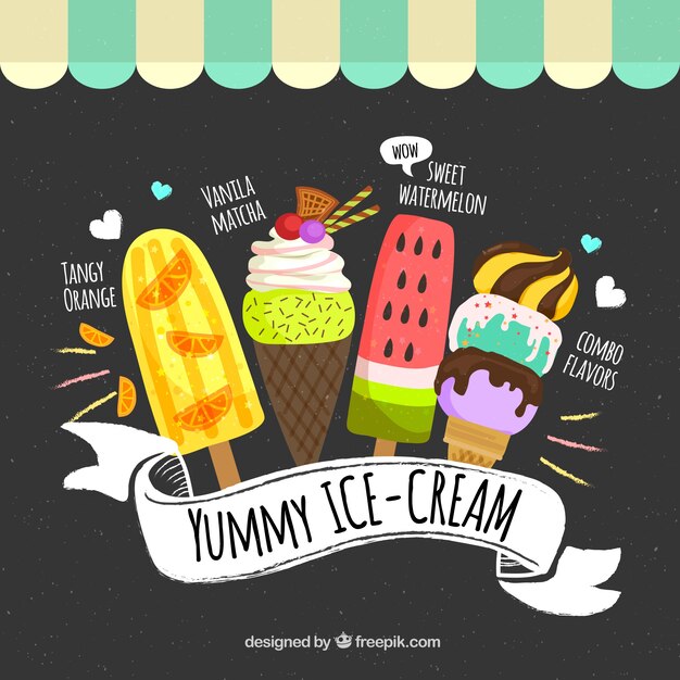 Fondo retro con helados deliciosos 