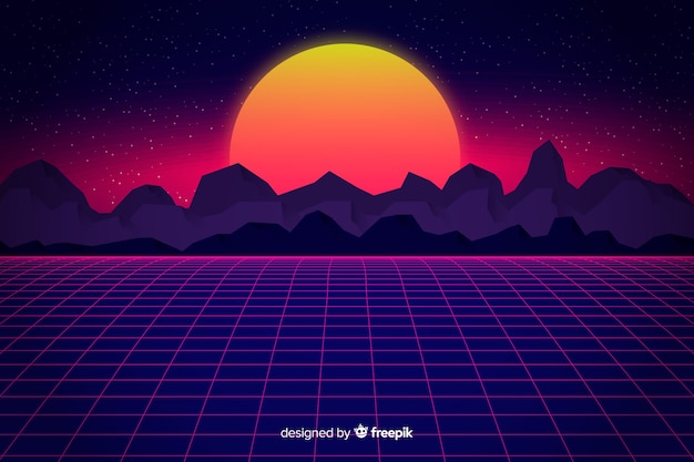 Vector gratuito fondo retro paisaje futurista