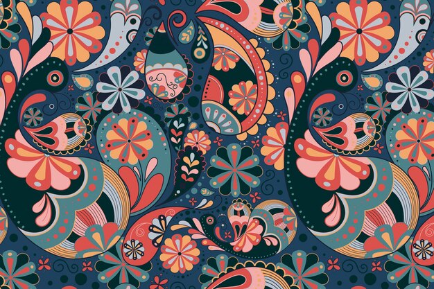 Fondo retro de paisley, vector de patrón floral estético